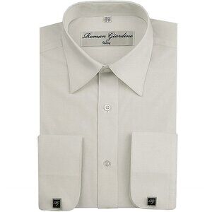 Men's Dress Shirts Convertible Long Sleeve Botton Down Collar - LightGray